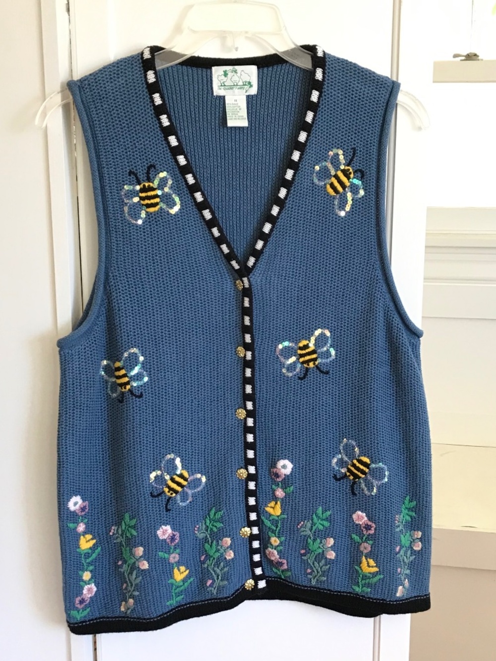 QUACKER FACTORY Sweater Vest Bee Embroidered Floral Women’s Plus Size 1X